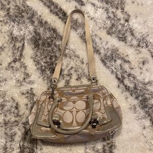 Coach Beige and Cream Poppy Signature Tote Bag